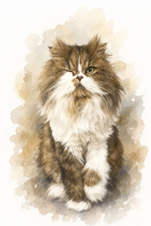 The cat as a Watercolor portrait inside the mini frame